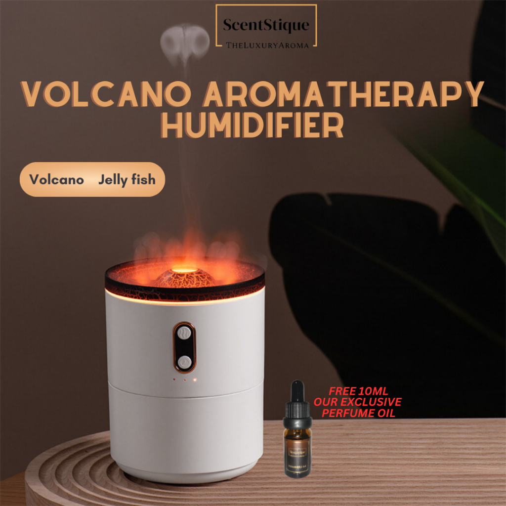 New Volcano Flame Aromatherapy Humidifier Air Diffuser Essential Oils  Ultrasonic Air Purifier Jellyfish Spit Circle Humidifier