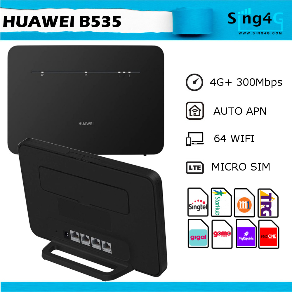 4G+ Huawei B535 (Black) 4G Router 300mbps Direct SIM Singtel Starhub M1 ...