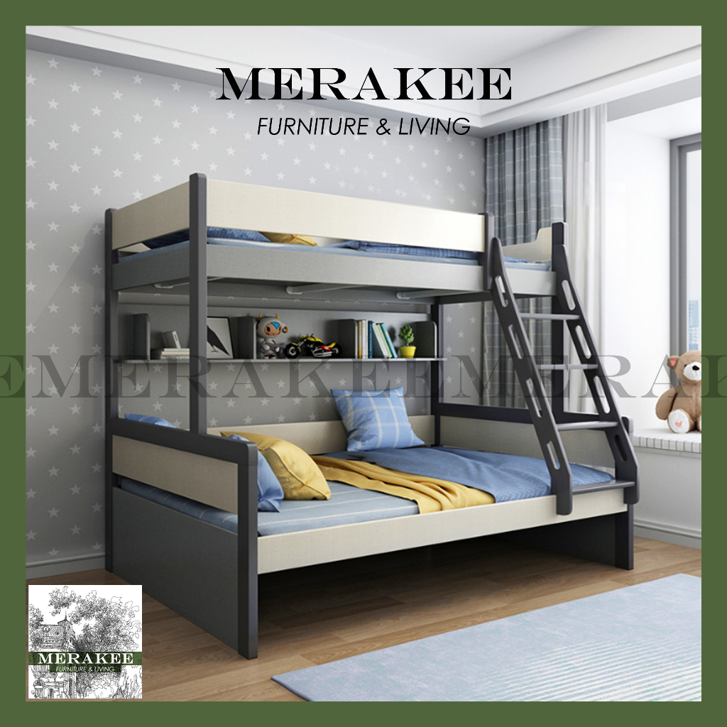 MERAKEE Children Double Decker Bunk Bed With Pull Out Bed Mattress