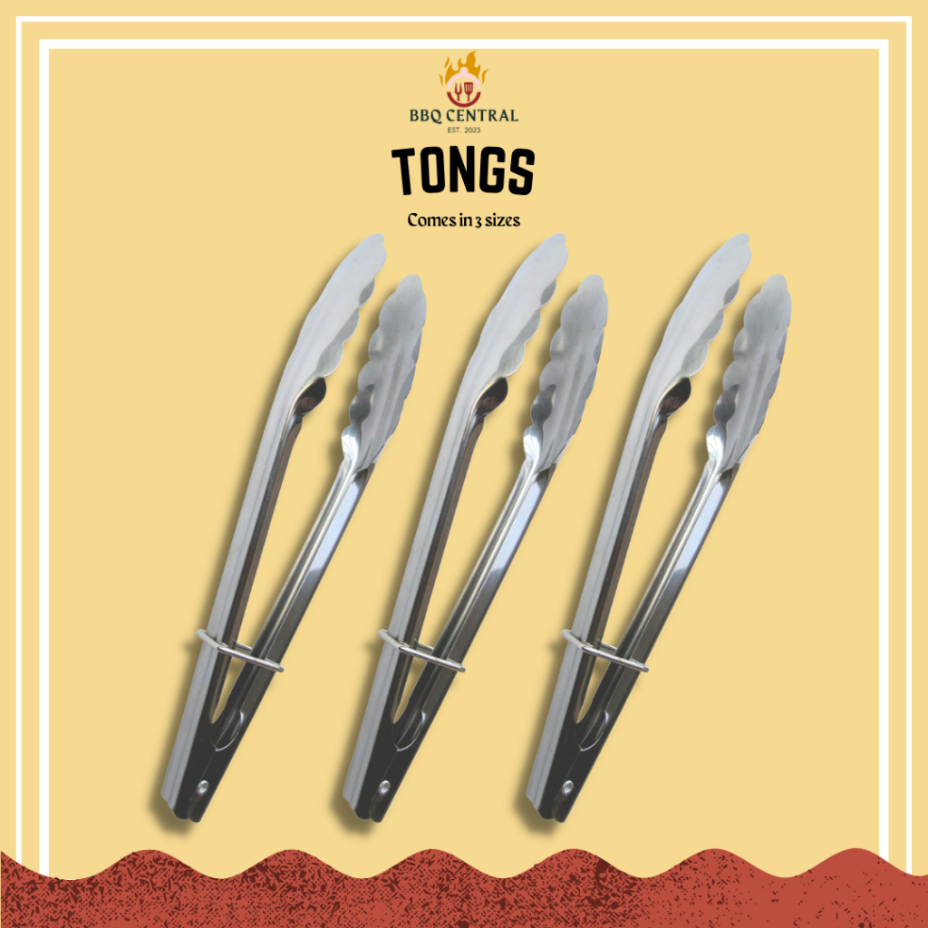 BBQ CENTRAL Stainless Tongs/ Locking Grill Tongs Stainless Steel/ Long