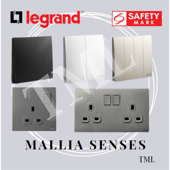 Legrand Mallia Senses Switch Socket Designer Matt Black Silver