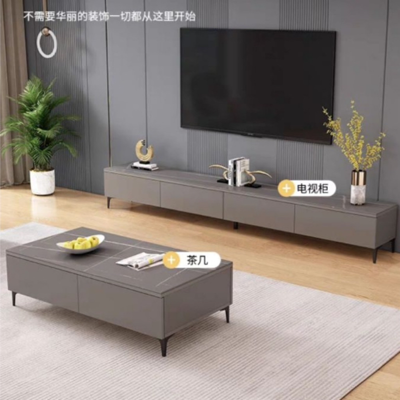 Slate TV coffee table combination modern minimalist light