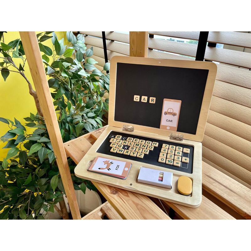 Wooden Laptop Toy with Magnetic Blackboard | Shopee Singapore