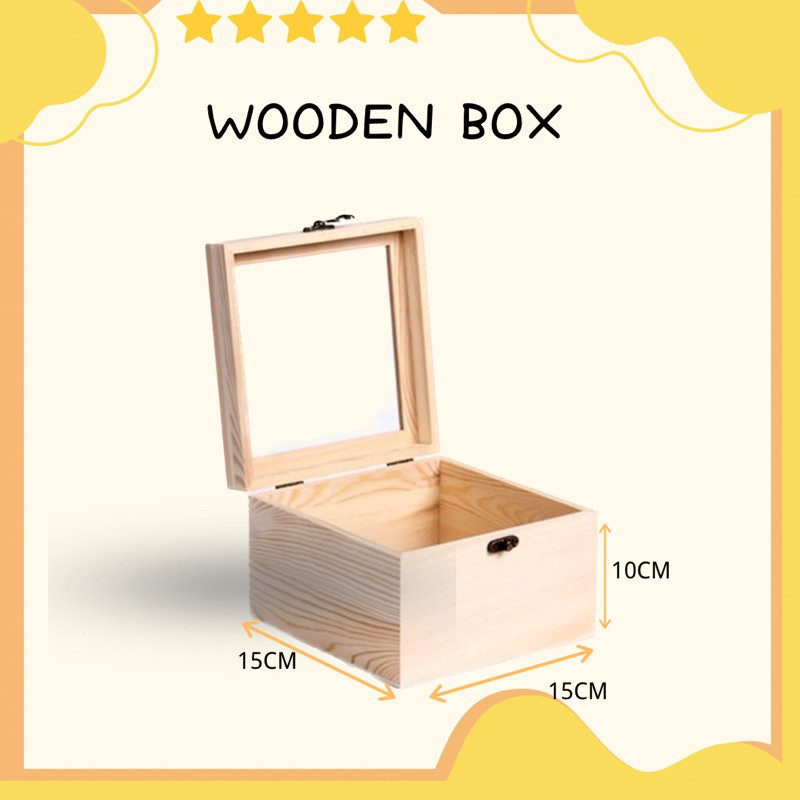 Wooden Box with Glass Top Storage Case Wood Container Jewelry