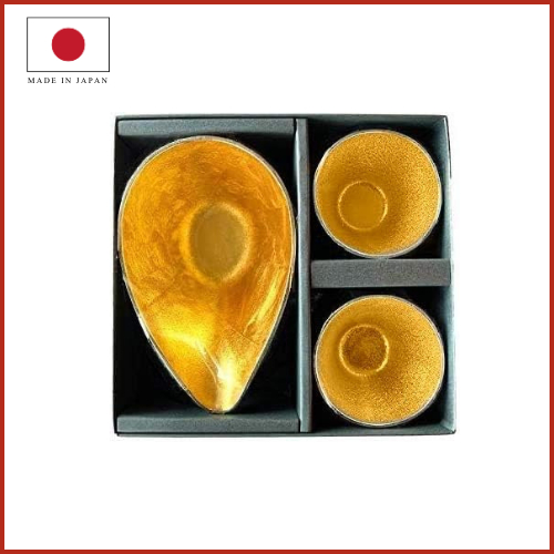 Sake Cups and Sake Server Nousaku (Gold Leaf) For Rice Wine Tin 100