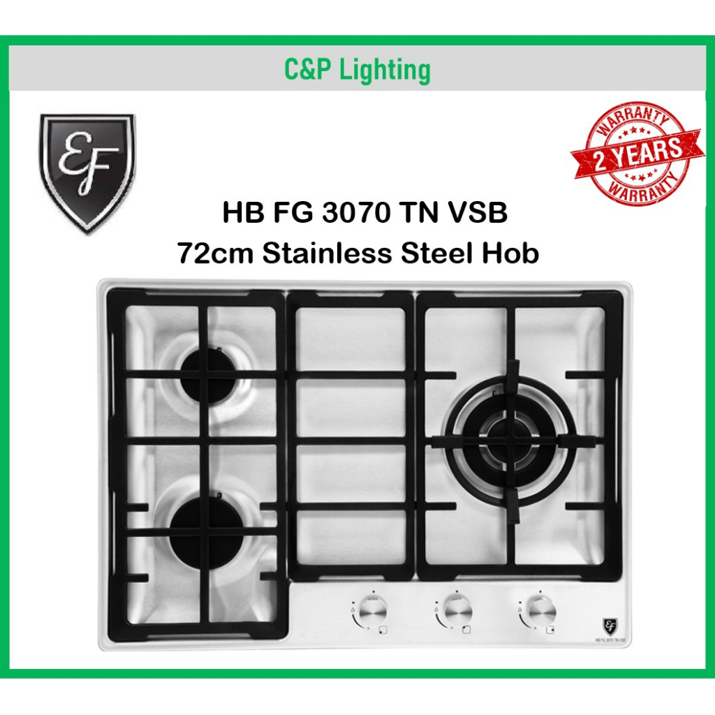 EF 72cm Flush Stainless Steel 3 Burner Cooker Hob Gas Stove HB FG 3070