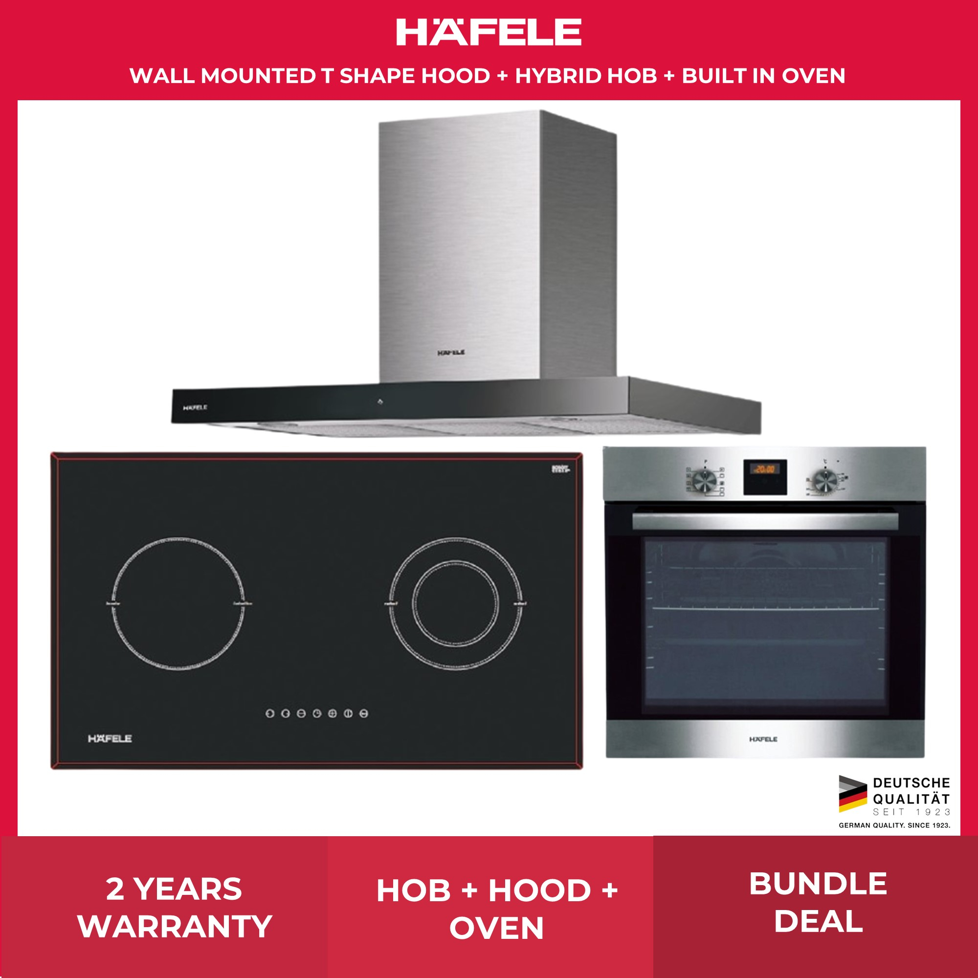 Hafele Wall Mounted T Shape Hood + Hybrid Hob (Induction + Radiant