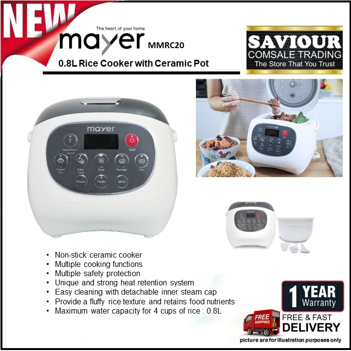 Mayer MMRC20 0.8L Rice Cooker with Ceramic Pot Shopee Singapore