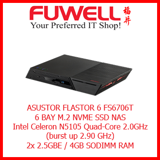 ASUSTOR FLASTOR FS6706T 6 BAY M.2 NVME SSD NAS (Quad-Core 10 nm Intel ...