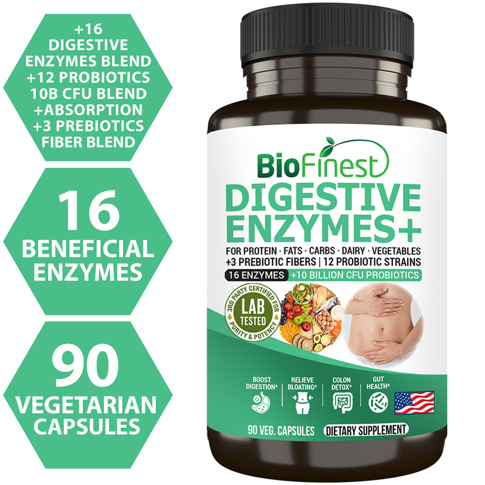 Biofinest Digestive Enzymes Supplement 3 Prebiotics 12 Probiotics