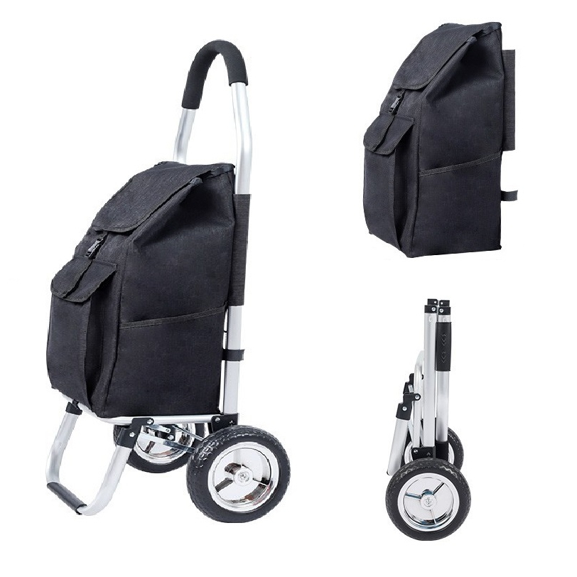 Foldable Grocery Trolley Shopping Cart with Wheels Multi Pockets Bag ...