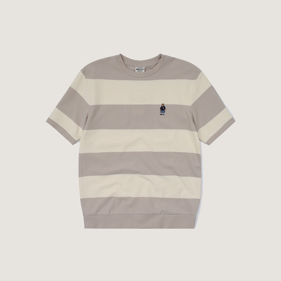 【WHO.A.U】Steve embroidered bold stripe short sleeve T WHO.A.U] Steve Embroidery Bold Stripe Short Sleeve T-shirt