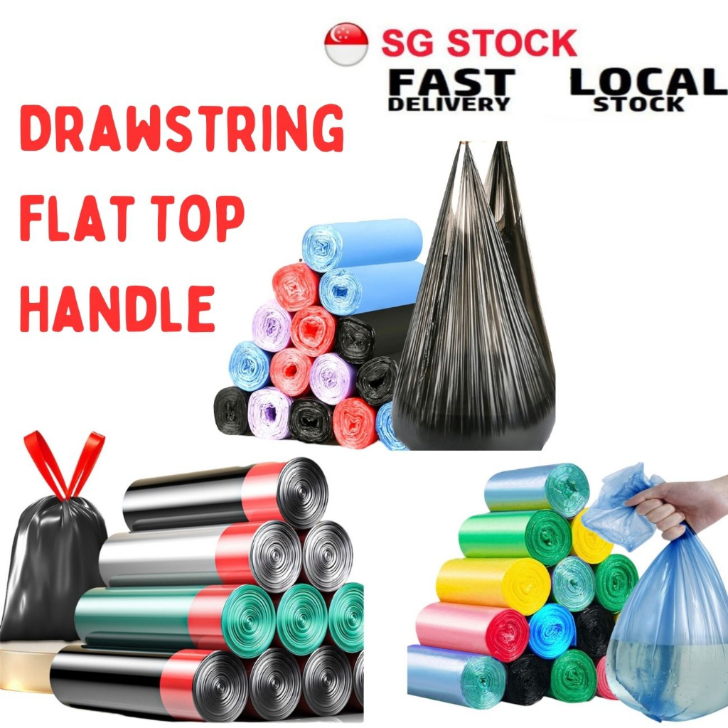 (SG) Garbage Bag Waste Bag Trash Bag Rubbish Bag Plastic Bag Flat Top Handle Drawstring Shopee
