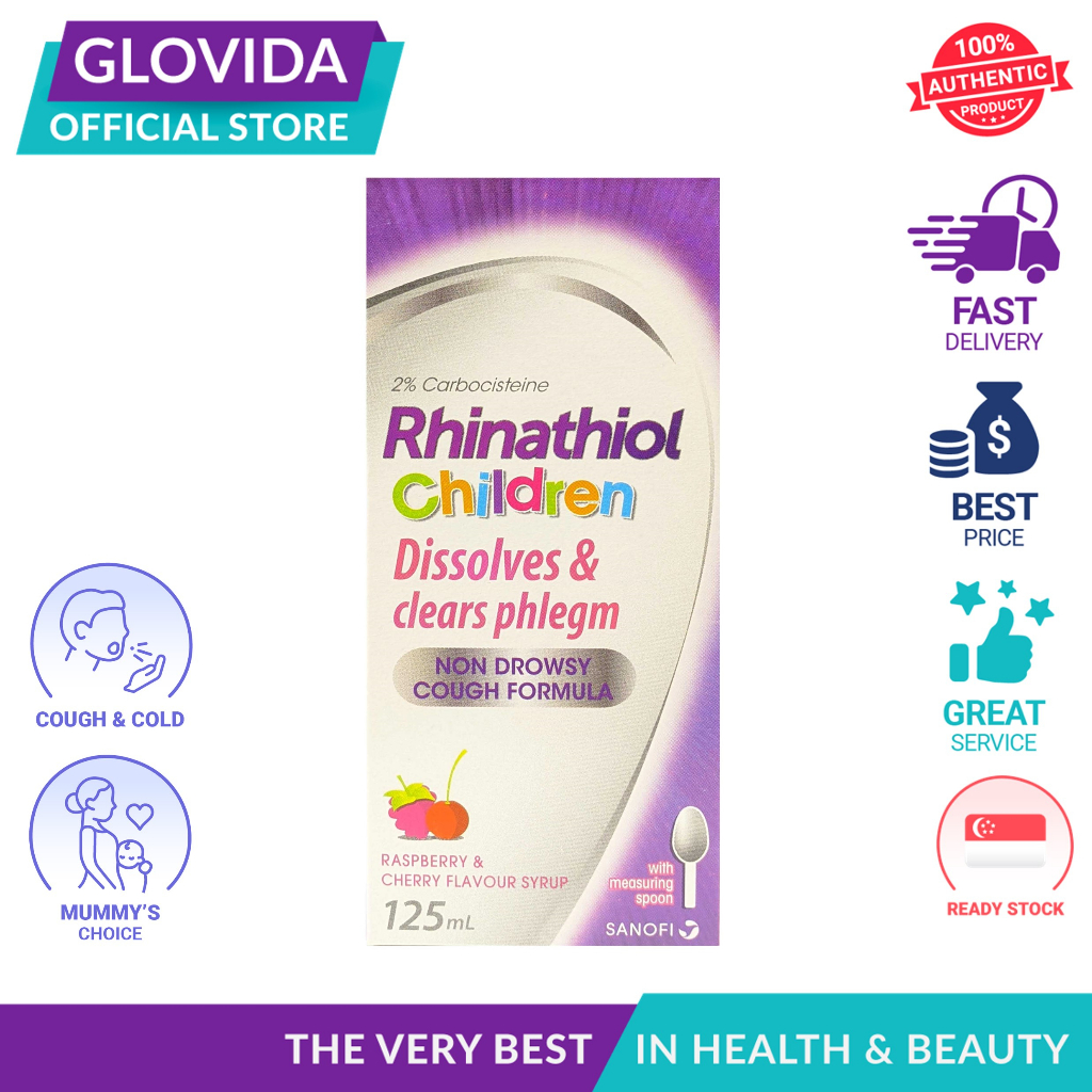 Rhinathiol Children Cough Syrup Raspberry & Cherry Flavour 125ml, Exp