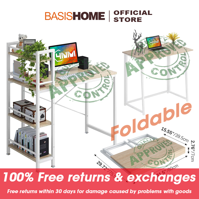 BASISHOME Folding Desk, Simple Assembly Computer Desk Home Office Desk Study Writing Table