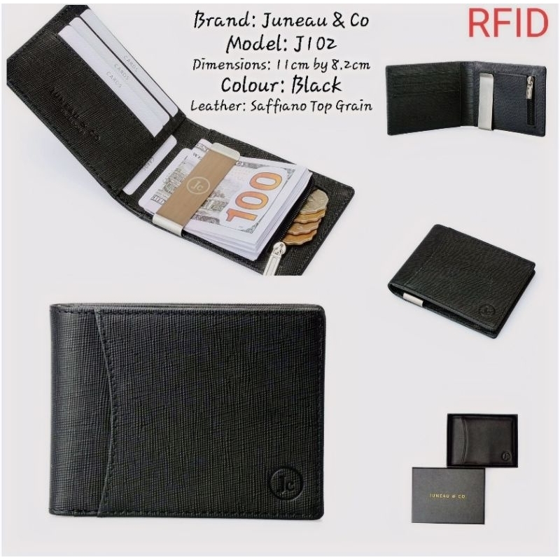 Juneau Full-Grain Leather Men Moderno Money Clip Wallets - Model: J102 ...