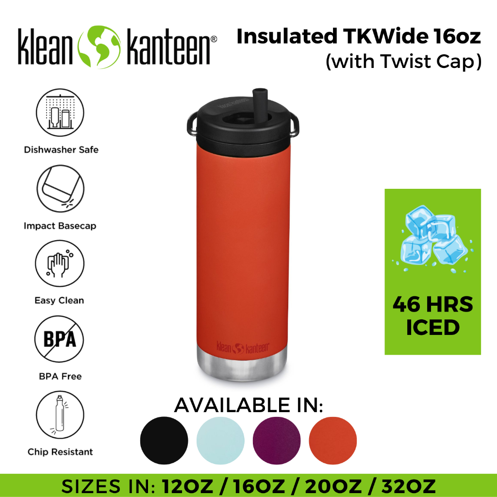 Klean Kanteen Insulated TKWide 16oz Water Bottle (with Twist Cap