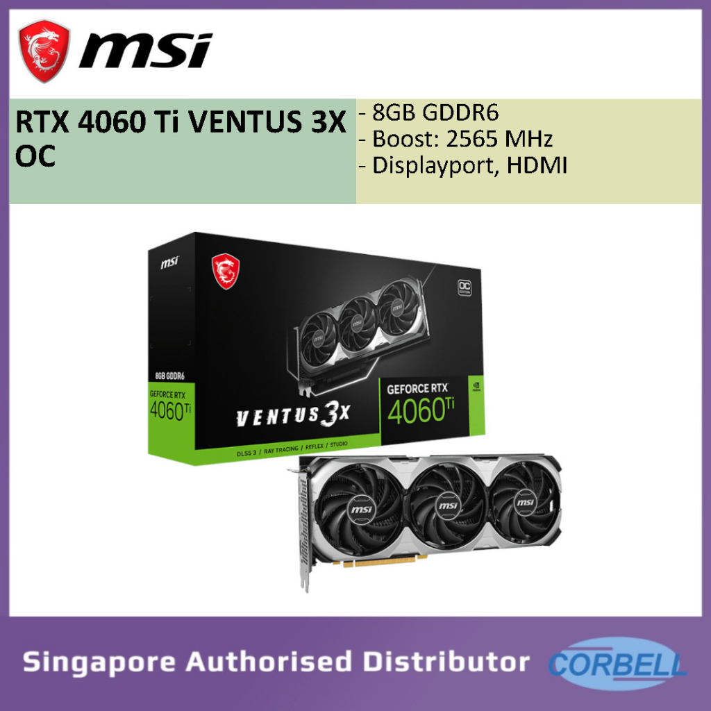 MSI Ventus GeForce RTX 4060 Ti Video Card RTX 4060 Ti VENTUS 3X 8G OC 