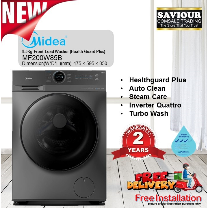Midea Lunar Dial Series MF200W85B 8.5Kg Front Load Washer (Health Guard Plus) Dark Grey 2