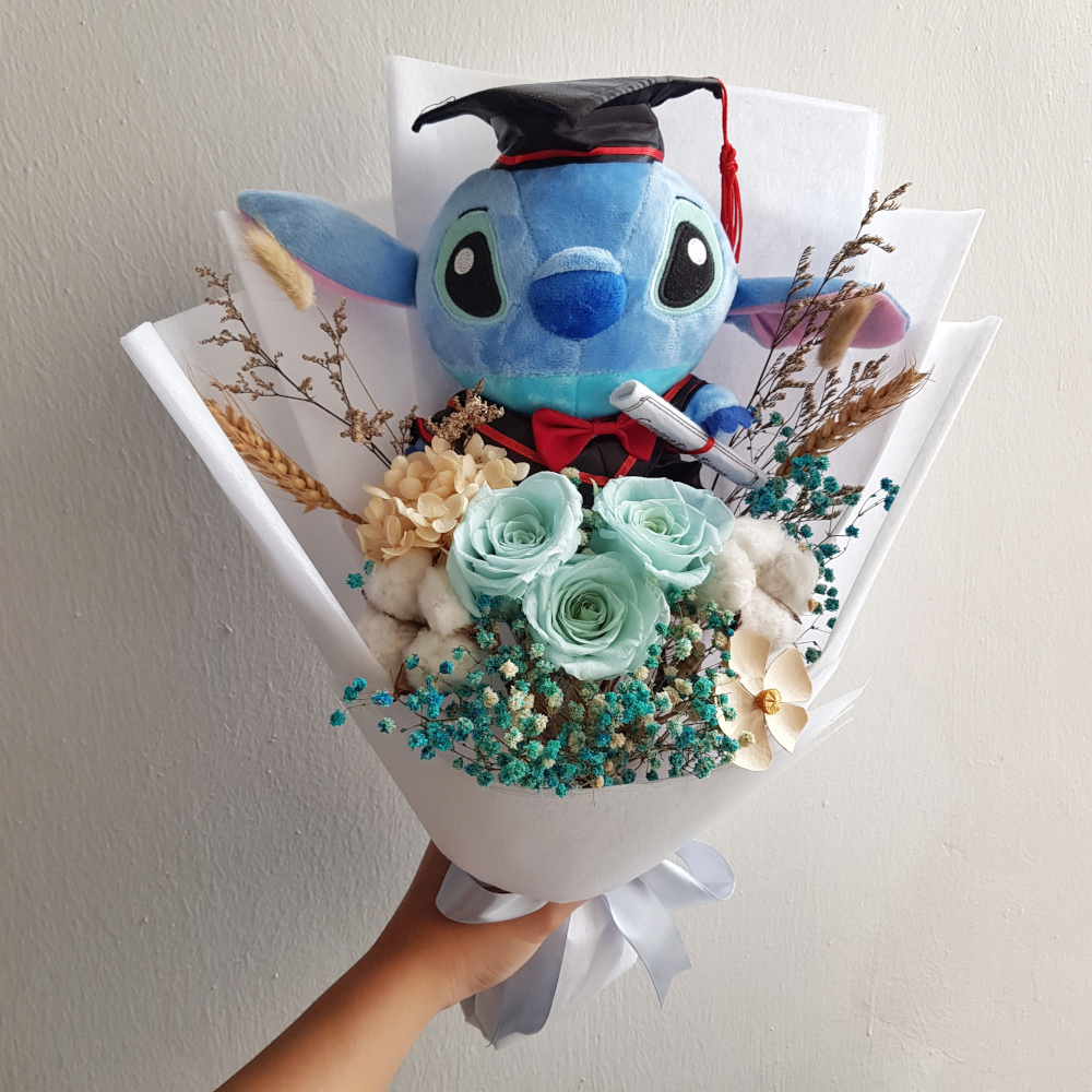 Stitch Preserved Rose Graduation Bouquet | Shopee Singapore