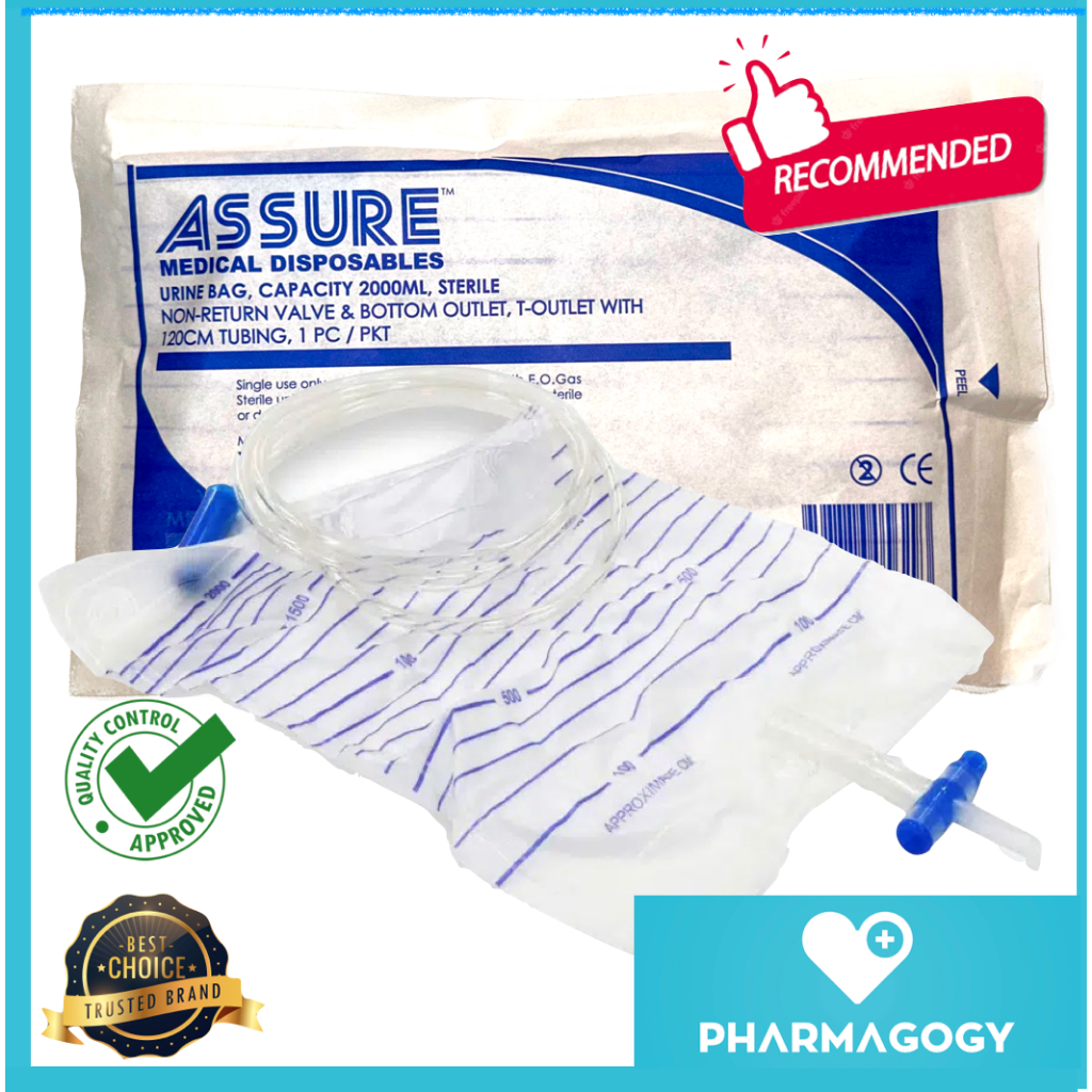[BUNDLE OF 5] ASSURE URINE BAG STERILE 2L TOUTLET WITH 120CM TUBING