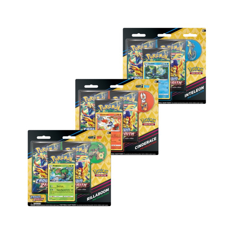 Pokemon TCG - Crown Zenith Cinderace Pin Collection Set Of 3 | Shopee ...