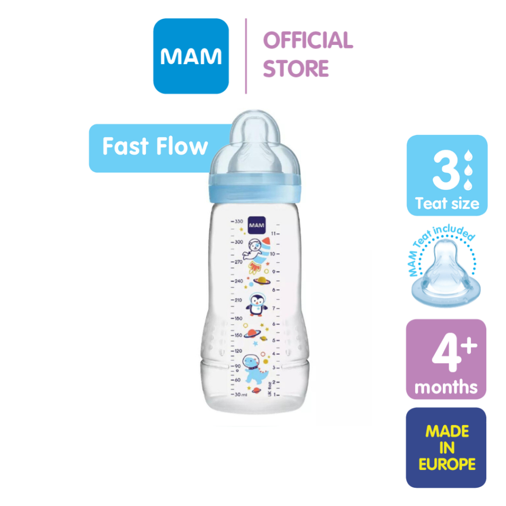 MAM Easy Active Bottle Baby Bottle with Fast Flow Silicone Teat (330ml ...