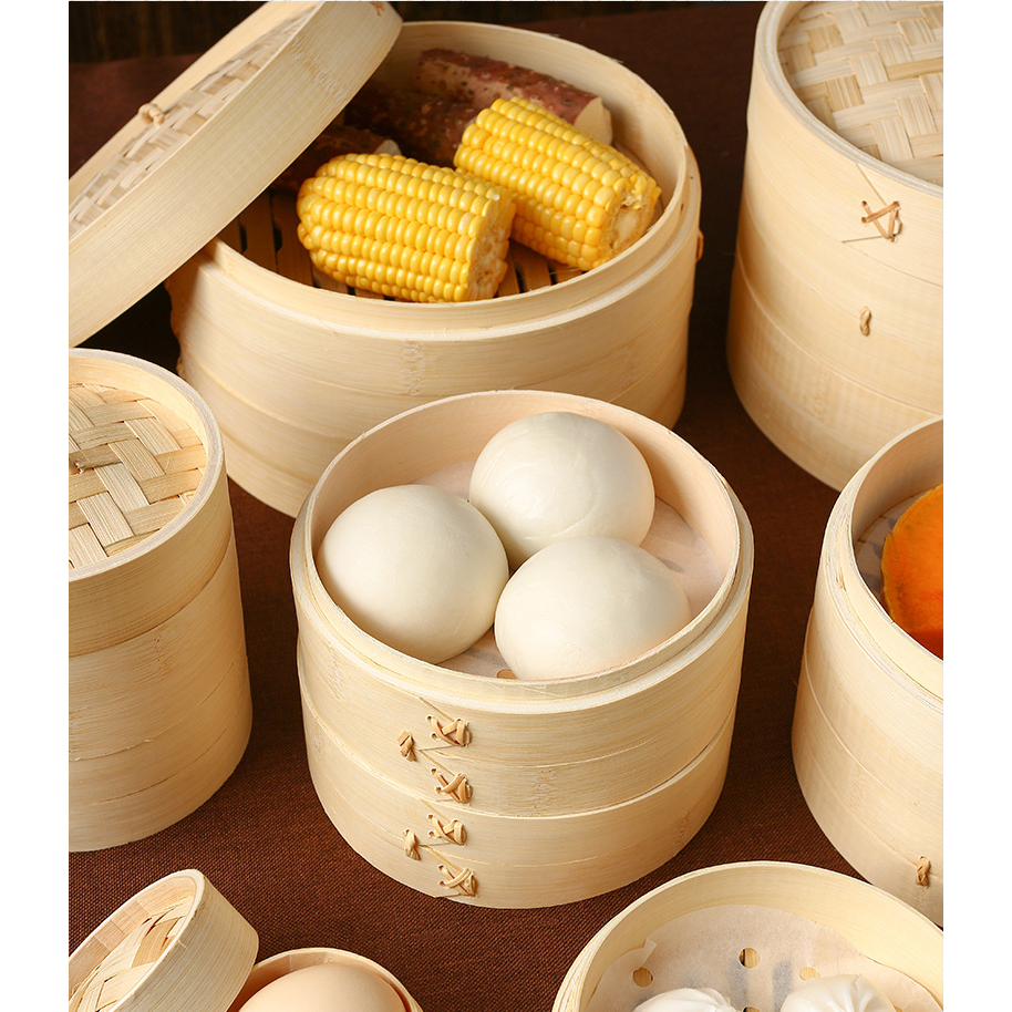 [SG Local seller] 2 Tier Bamboo Steamer w Cover Cooker with Lid Dimsum Steamer Fish Rice