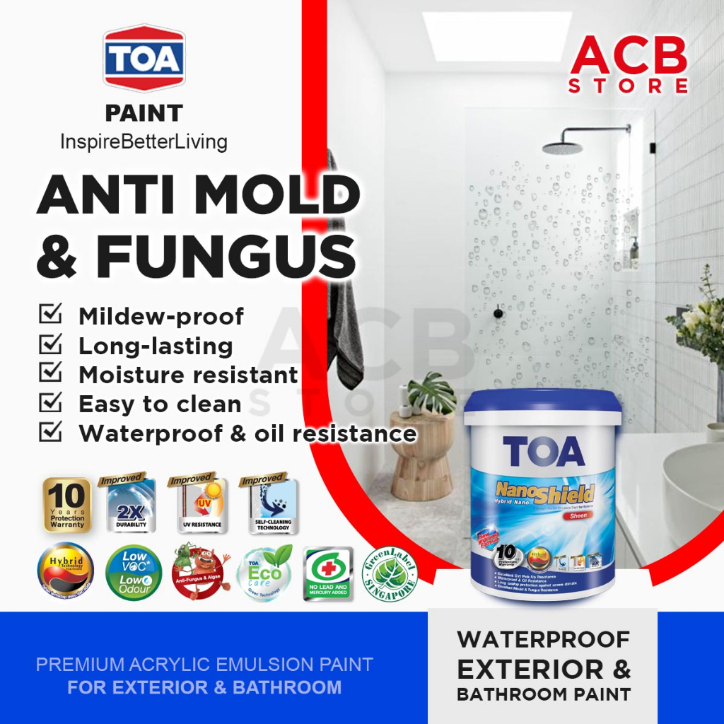 [NO.1 ANTI MOLD & FUNGUS PAINT IN SG] TOA NANO SHIELD PREMIUM ACRYLIC