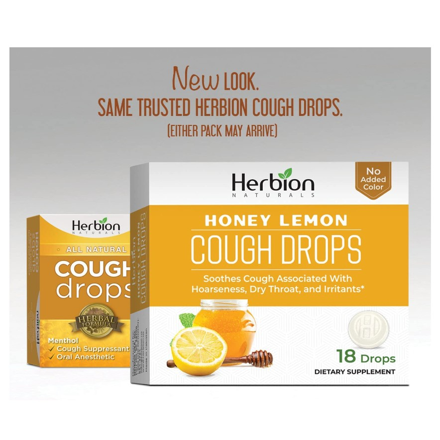 Herbion Naturals Cough Drops with Natural Mint / Honey Lemon Flavor, 18