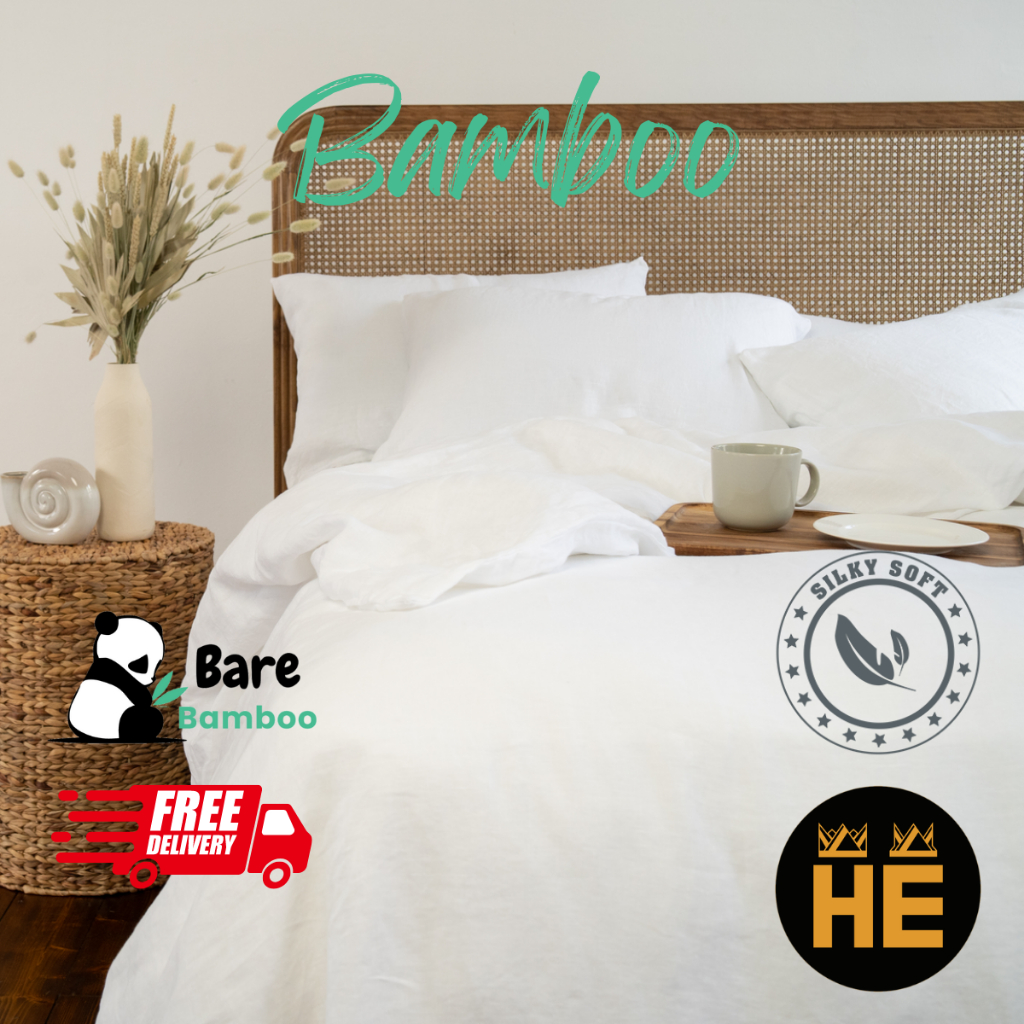 HE 🇸🇬 Resort White Bedsheet Quilt Cover Set or Fitted Sheet Set, bamboo