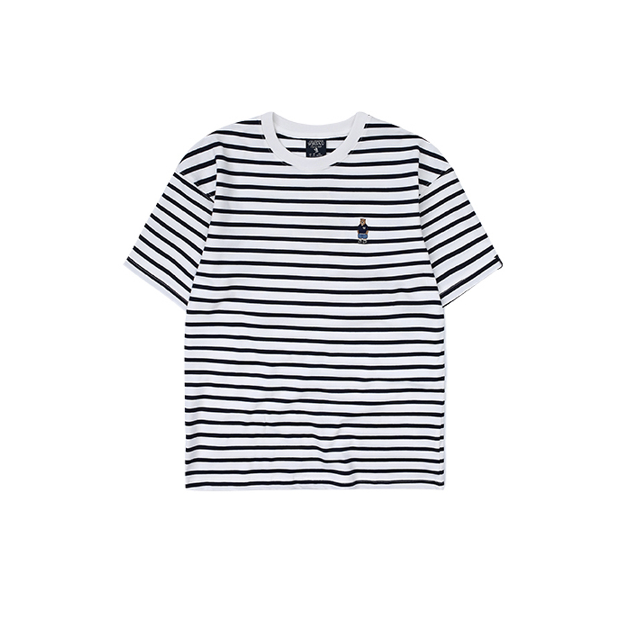 【WHO.A.U】Steve embroidered bold stripe short sleeve T WHO.A.U] Steve Embroidery Bold Stripe Short Sleeve T-shirt