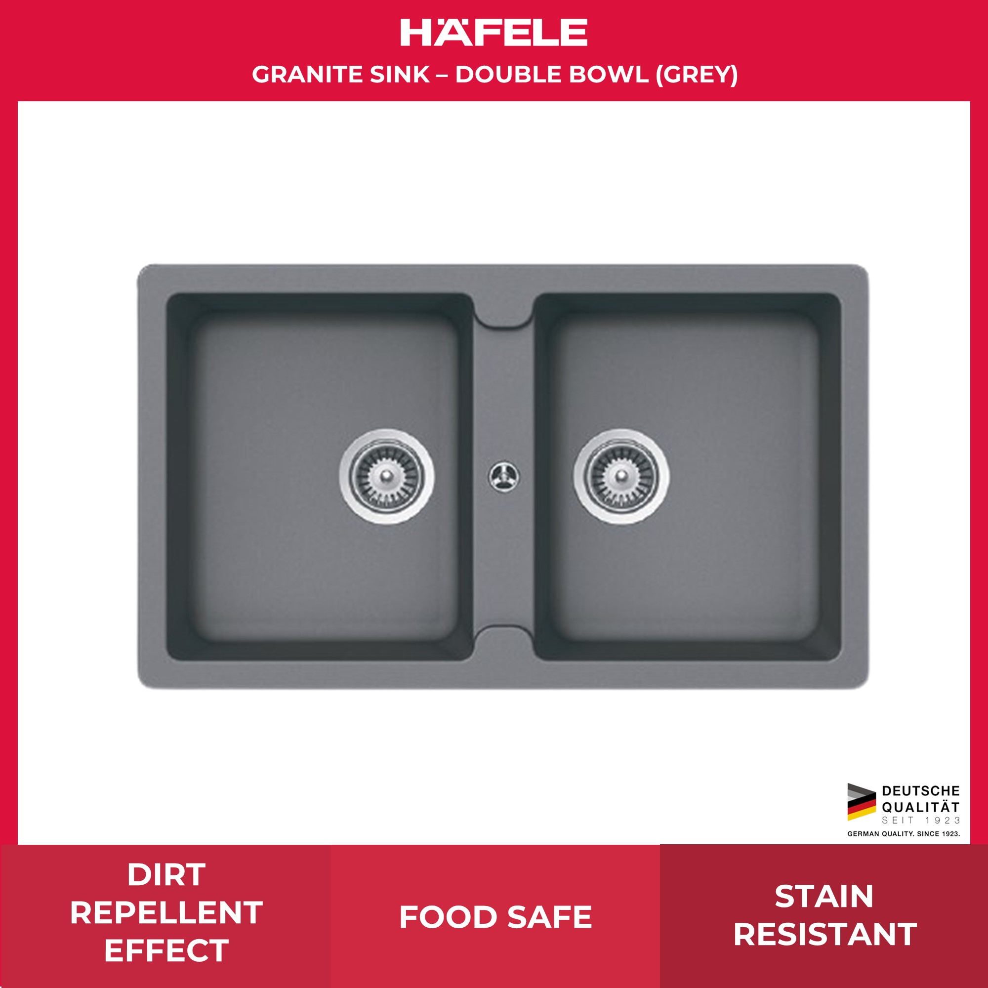 Hafele Granite Sink Double Bowl (GRAY) (570.36.500) Shopee Singapore