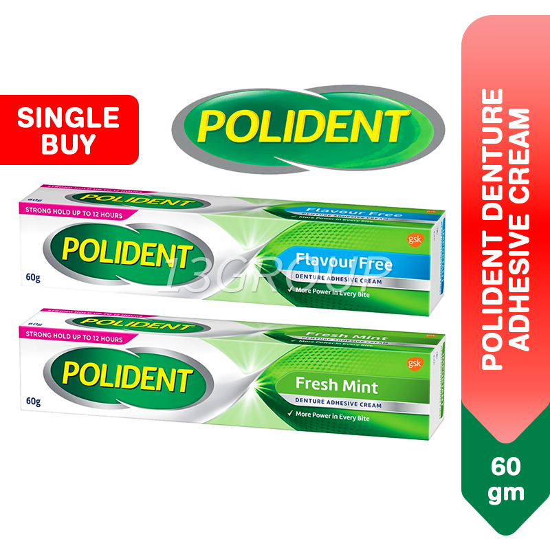 Polident Denture Adhesive Cream Fresh Mint Flavour Free, 60g Shopee