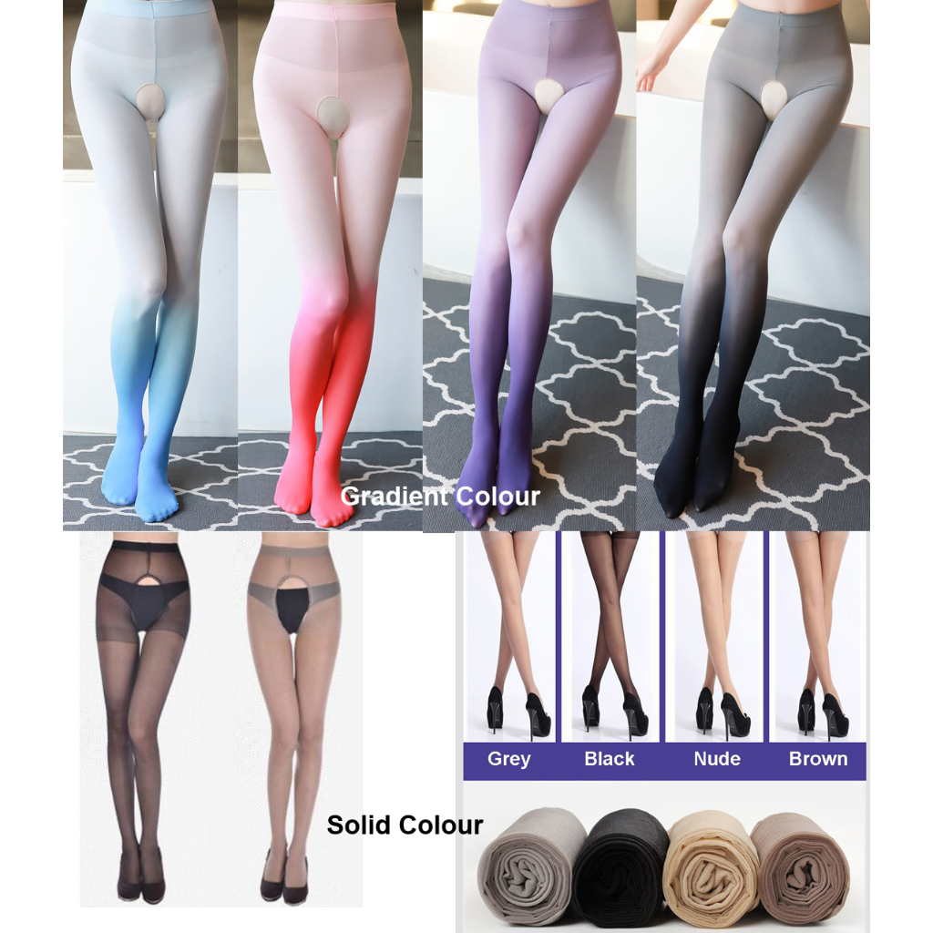 Ladies Sexy Lingerie Open Crotch Crotchless Sheer Pantyhose Stocking  Underwear Solid n Gradient Colour | Shopee Singapore