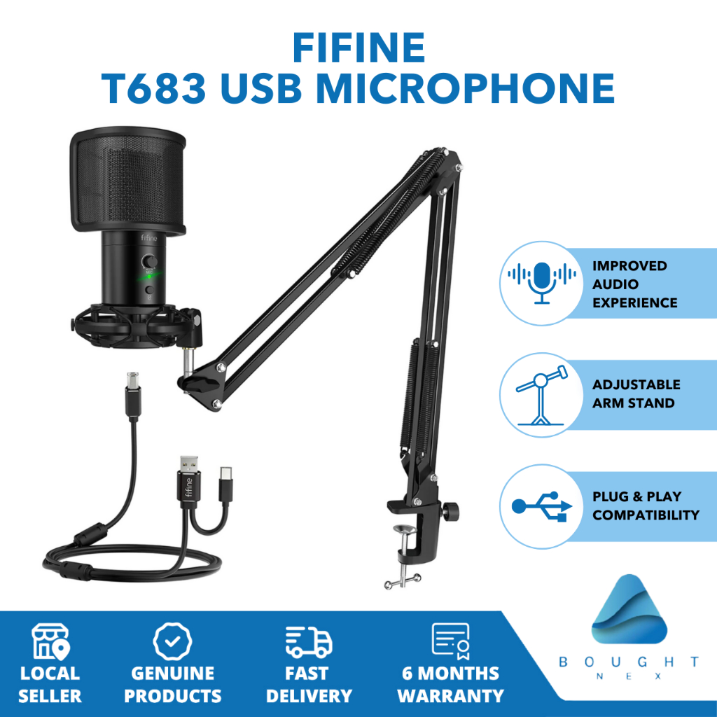 Fifine T683 USB Microphone Bundle - Mute Button, Volume Dial ...