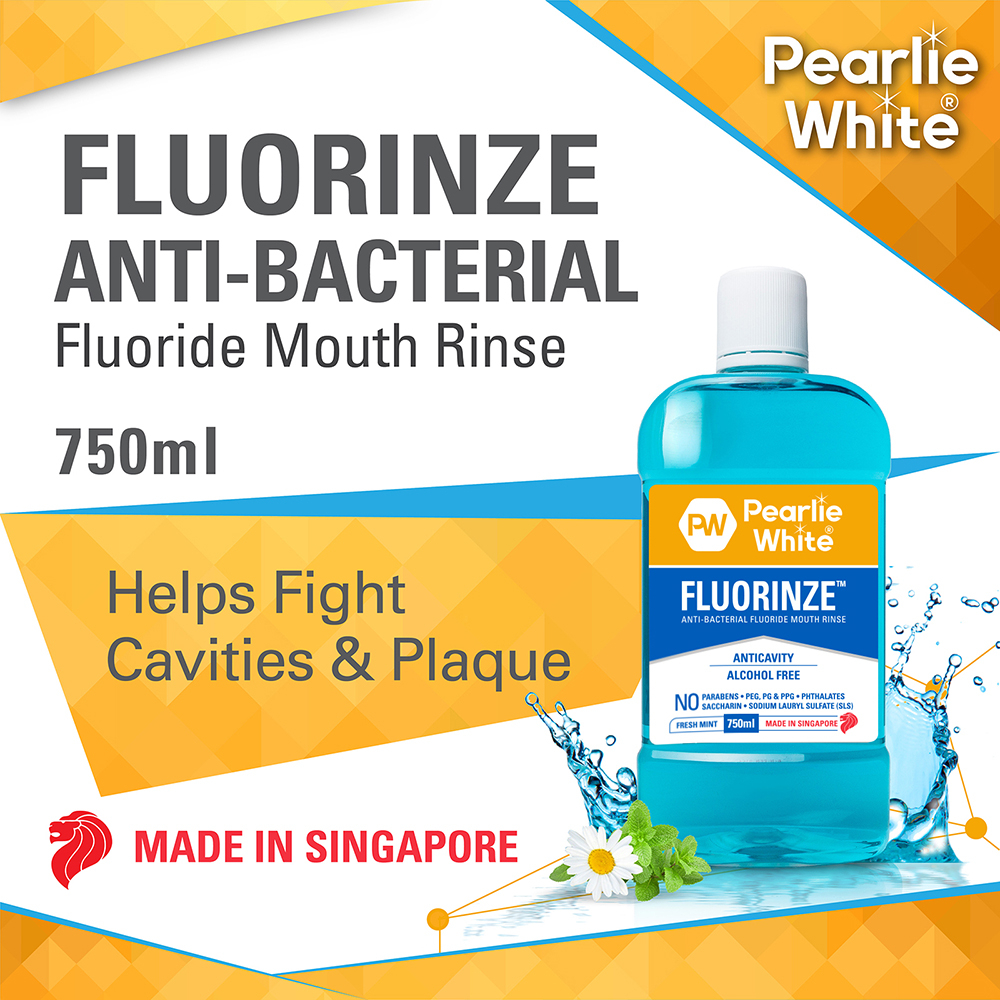 Pearlie White Fluorinze Alcohol Free Antibacterial Fluoride Mouth Rinse 