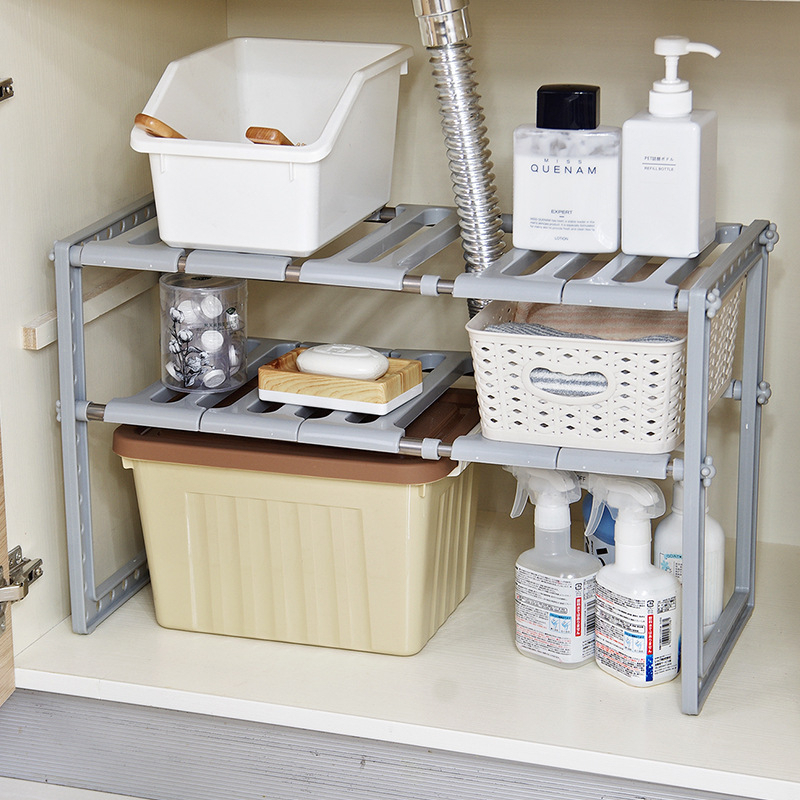 Expandable Under Sink Kitchen Living Organizer 2 Tier Shelf Multi