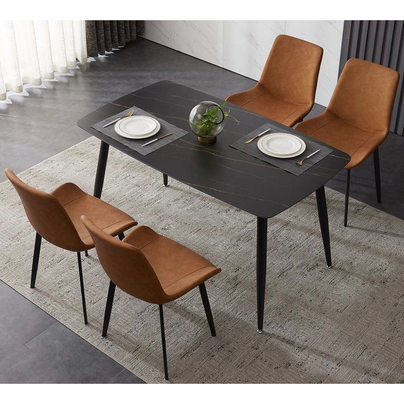 Sintered Stone Dining Table Black Dining Table with Gold Line Marble