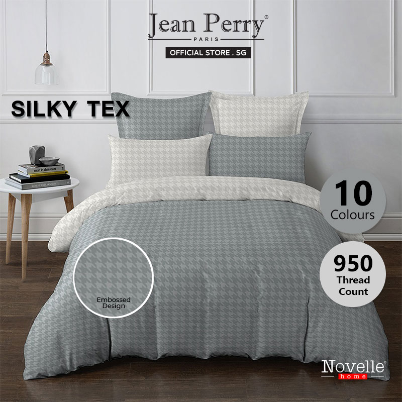 Novelle 950 TC Silky Tex Embossed Satin Bedsheet Set I Fitted Sheet I