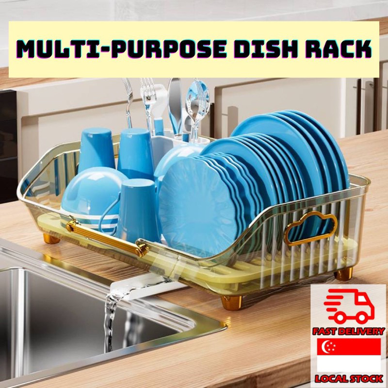 1pc Retractable 2 Tier Dish Rack With Drainage Spout, Telescopic Large Sink  Dish Drainer With Drainboard, Dish Drying Rack With Cutlery Holder Cups Ho