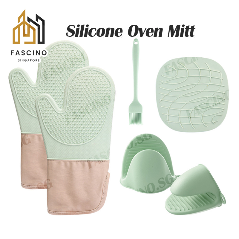 【SG】6PCS Set High Heat Resistant Oven Glove Silicone Oven Mitt Oven ...