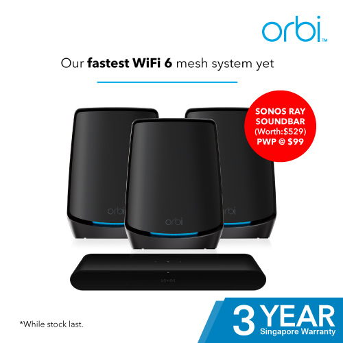 NETGEAR RBK863SB Orbi AX6000 6Gbps Tri-band 3-Pack WiFi Mesh