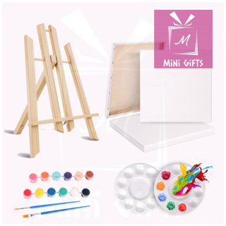 Mini Canvas and Easel Set with Mini Watercolor Paint in Bulk Set of 12 -  Kids Art Party Favors & Party Supplies - 4x4 Small Canvases for Painting  with Mini Easel 