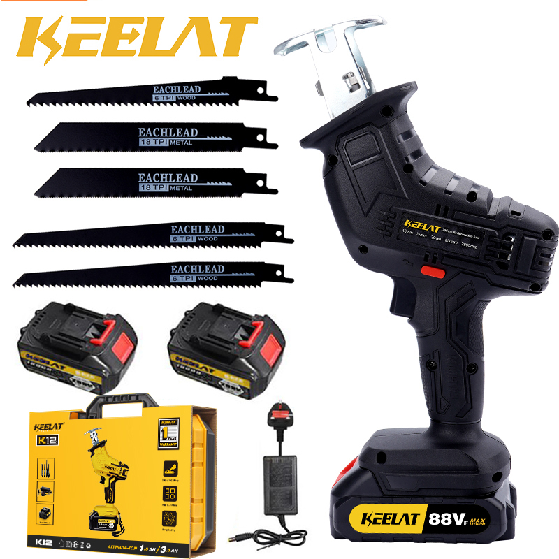 KEELAT 88v Cordless Reciprocating Saw Kit Outdoor Electric Saw with 4PC