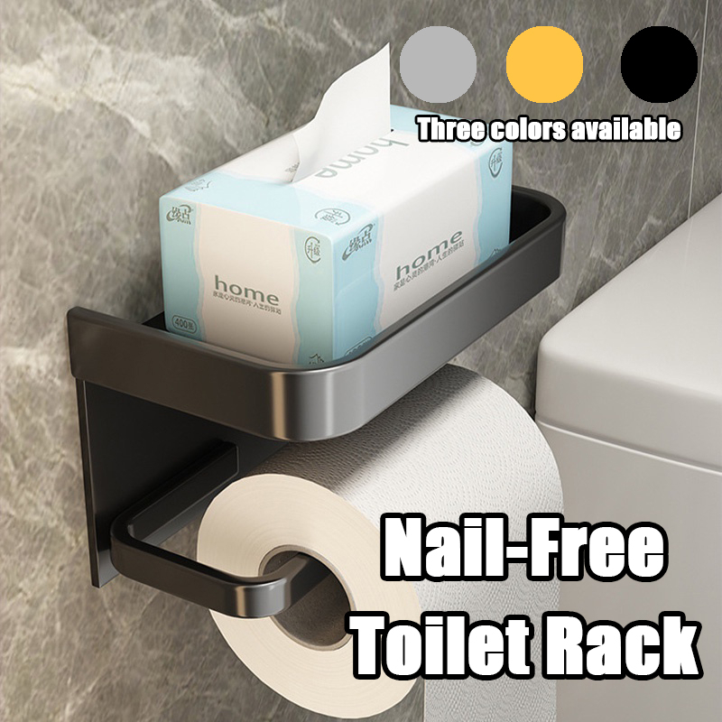 No Drill Toilet Roll Holder Wall Mounted Bathroom Paper Holder Aluminum