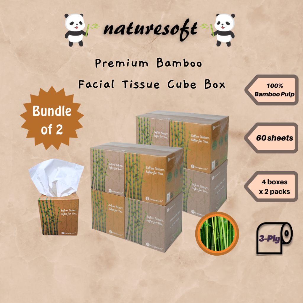 [Bundles of 2 x 4 Boxes] Premium Bamboo Facial Tissue Cube Box 3ply