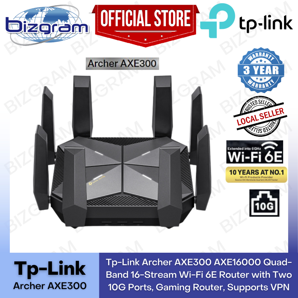Tp-Link Archer AXE300 AXE16000 Quad-Band 16-Stream Wi-Fi 6E Gaming ...