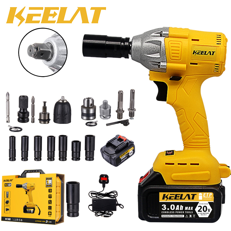 KEELAT SG Ready 420Nm 288VF Heavy Duty Electric Cordless Impact Wrench Gun 1/2'' Driver  Li-ion Battery With Drill