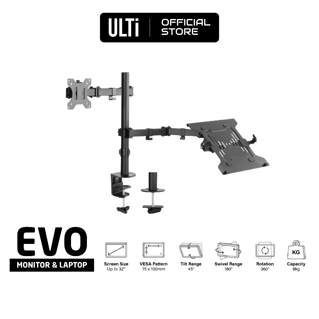 ULTi EVO Monitor and Laptop Desk Mount, Articulating Double Center
